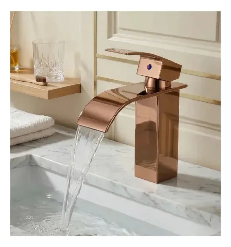 NOVA | Torneira Banheiro Metal Rose Gold Monocomando Cascata