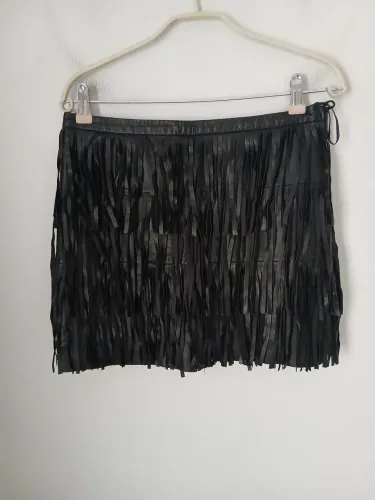 Mini saia franjas preta zara woman estado de nova p 38