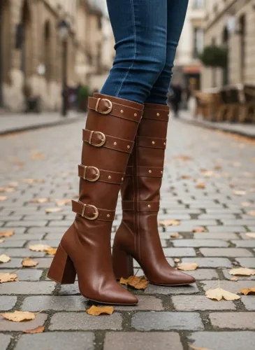 Bota Bico Fino Feminina Caramelo Salto Baixo 9cm