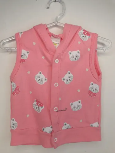 Colete rosa com capuz e estampas de bichinhos tam P