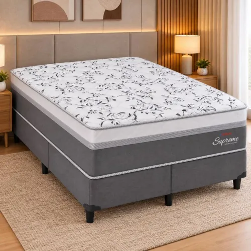 Cama Box Casal Base C/ Colchão 138X188X60 Topazio Supreme Molas Ensacadas<br>