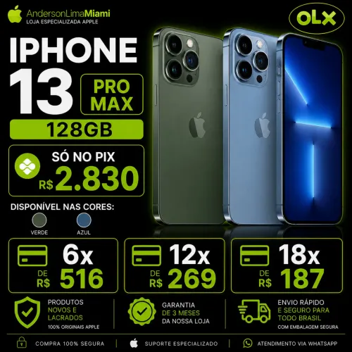 IPHONE 13 PRO MAX 128GB PROMOÇÃO SO NO PIX, LOJA NO RIOMAR, ENTREGA A COMBINAR. 
