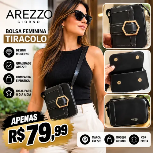BOLSA AREZZO FEMININA PRETA TIRACOLO | R$ 79,99