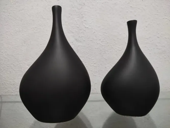 Dupla de Vasos de Cerâmica Preto Fosco Cristal Decoração de Sala