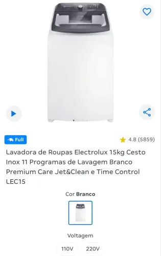 Vendo lavadora de roupa Electrolux 15 Kg