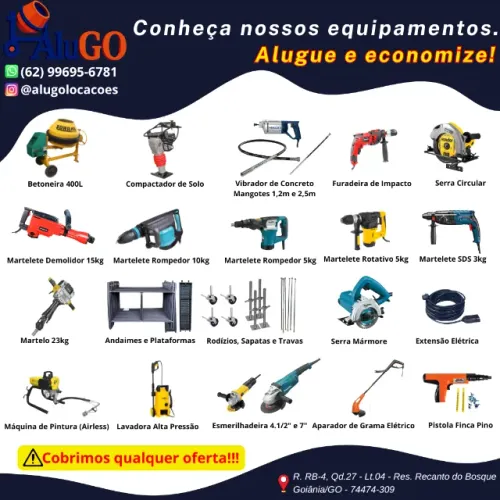 Aluguel/Locação de Equipamentos para Construção Civil, Limpeza e Jardinagem