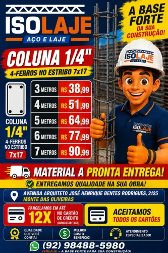 Coluna Pronta 1/4" ( Produzimos os Tamanhos Padrão e Sob Medida )