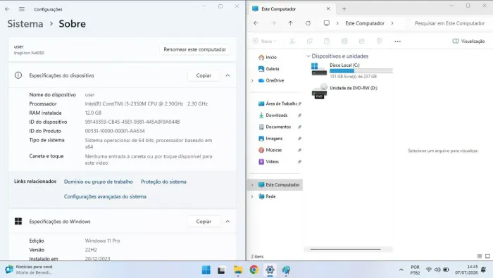 Notebook Dell 16GB 256GB sata