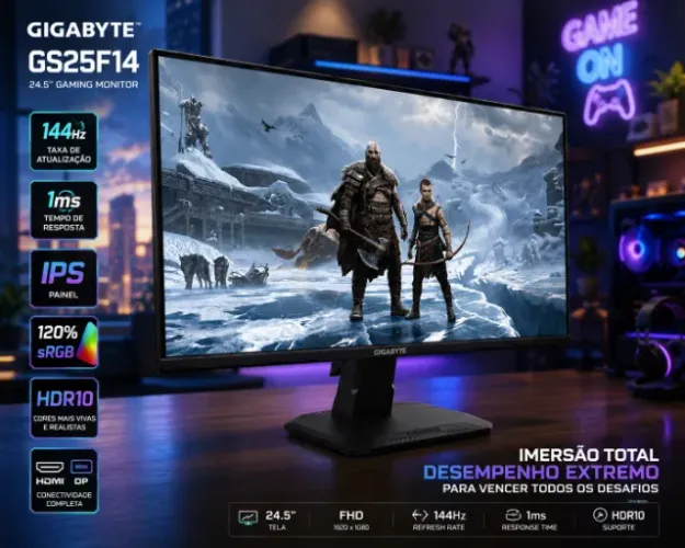 Monitor Gamer Gigabyte 24.5 FHD, IPS, 144Hz, 1ms, HDR10, 120% sRGB, HDMI/DisplayPort
