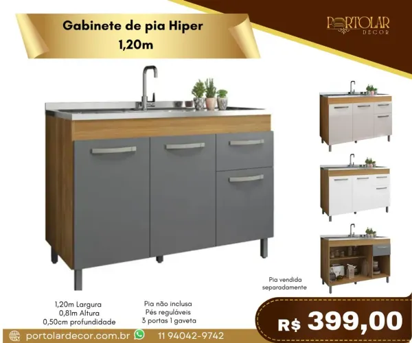 Gabinete de pia hiper 1,20m , à pronta entrega