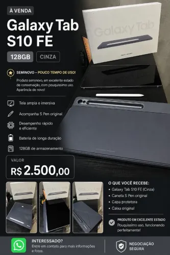 Galaxy Tab S10 FE 128GB Cinza + S Pen - Seminovo