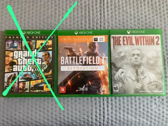 Lote 3 Jogos Xbox One - GTA V Premium, Battlefield 1 e The Evil Within 2