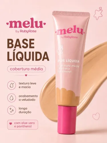 Base Líquida Melu By Ruby Rose Cobertura Média Aloe Vera Pantenol Original