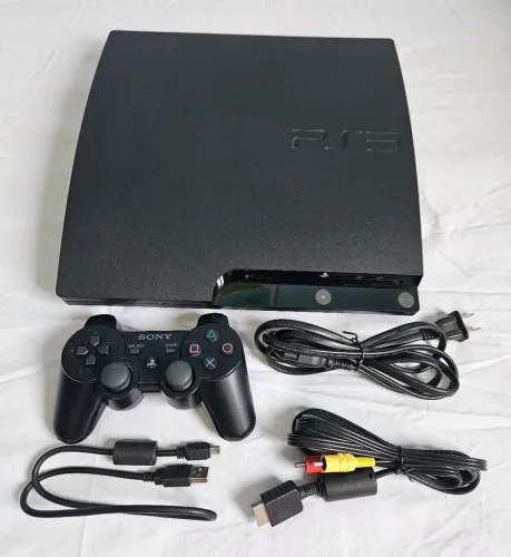 PS3 Slim 80GB bloqueado + controle Sony original + cabos originais<br>R$ 550,00