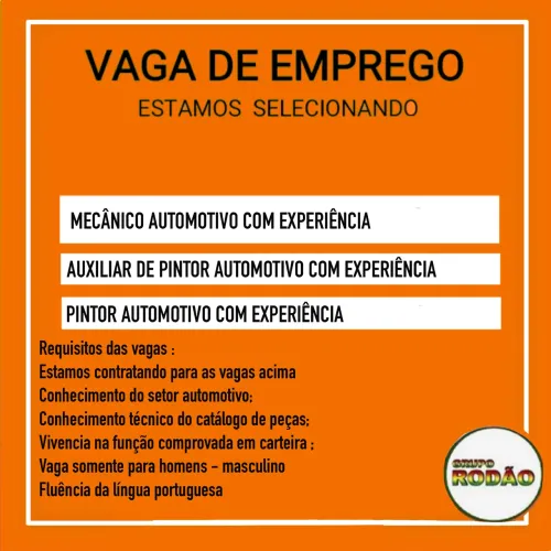 Vaga de Mecânico e vaga pintor automotivo