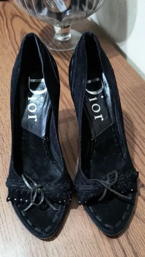 Sandália Dior Peep Toe Camurça preta tamanho 35 Original