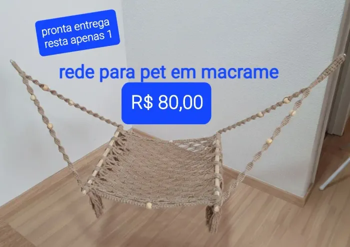 Rede , cama para gatos cor bege em macramê