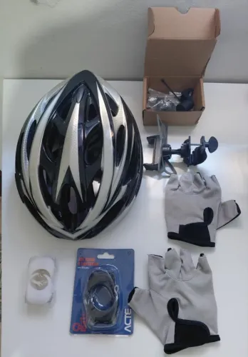 Kit Completo para Ciclista - Capacete + Luzes + Suporte Celular + Luvas