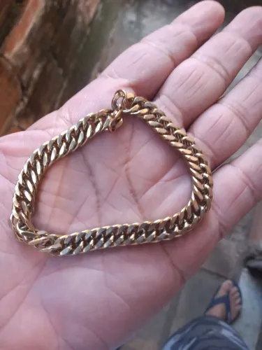 Pulseira masculina estilo cubana de inox amarela