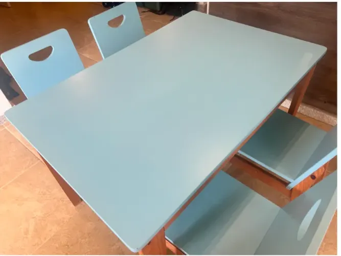 Mesa de Jantar Azul Bebê com 4 Cadeiras Madeira Design