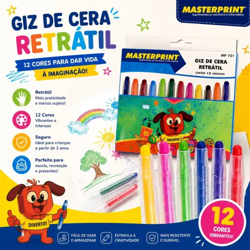GIZ DE CERA RETRÁTIL - 12 CORES VIBRANTES