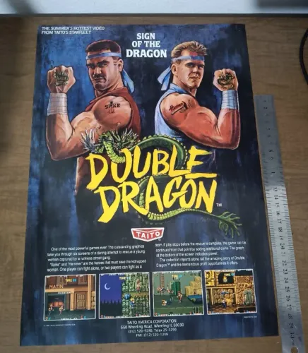Material de divulgação Double Dragon (arcade 1987) distribuído pela TAITO poster original