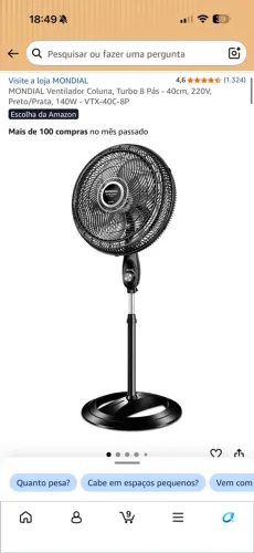 Ventilador de Coluna Mondial 220V NOVO