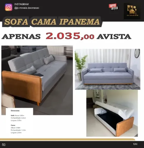 SOFA CAMA IPANEMA EM LINHO E BAU