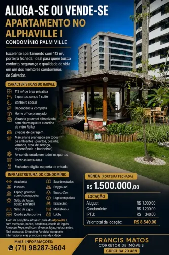 ALUGA-SE OU VENDE-SE | APARTAMENTO NO ALPHAVILLE I - CONDOMÍNIO PALM VILLE