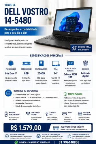 Notebook Dell Vostro 14 i7 8GB SSD Placa Dedicada 830M