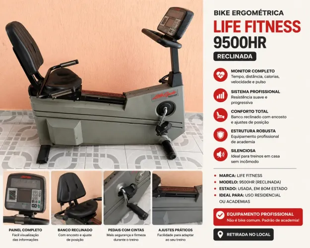 Bike Ergométrica Profissional Life Fitness 9500HR Reclinada