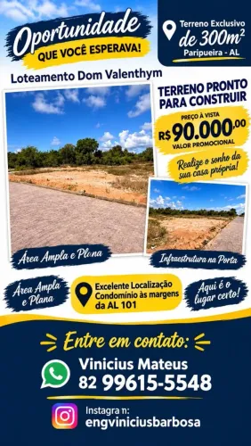 Terreno de 300 m² no Loteamento Dom Valenthym - Paripueira