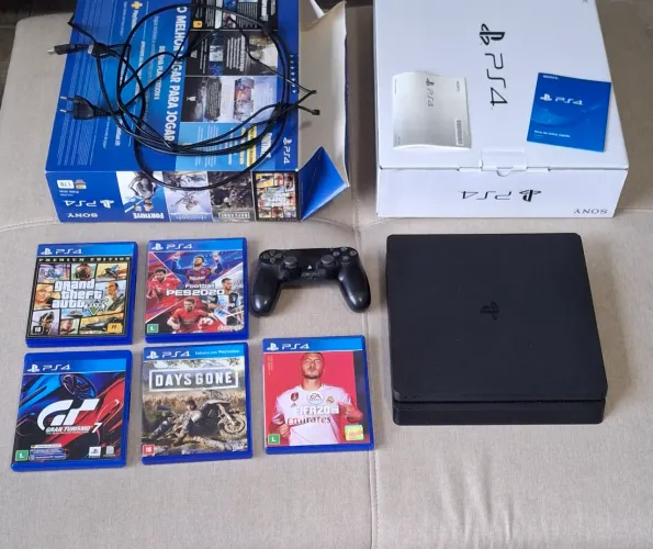 PlayStation 4 Slim 1TB + Controle Original + 5 jogos + Caixa