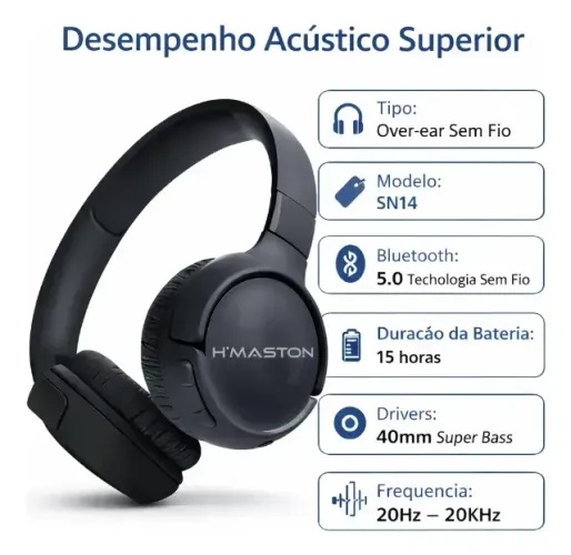 Fone headphone Bluetooth H'Maston Super Bass SN14