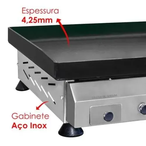 Chapa de Lanche Profissional Metvisa 100 Cm a gás 4,25mm Espessura 4 Queimadores Gabinete