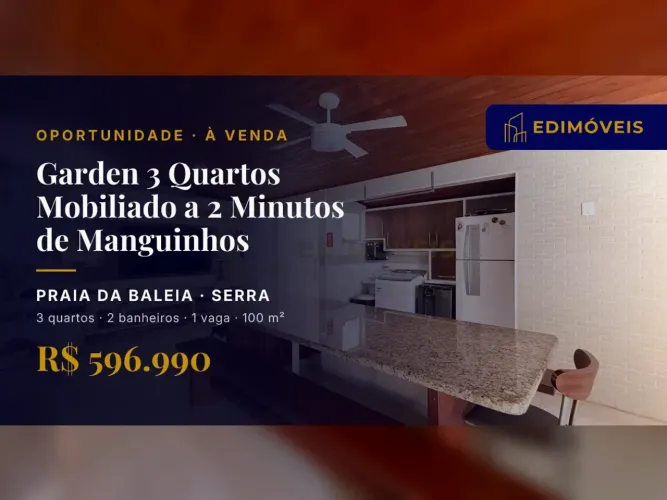 Praia da Baleia: Apartamento 3 quartos em condomínio, a 2 minutos da praia