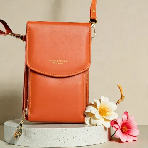Bolsa Porta Celular, Tiracolo, em Couro, Feminina, Juvenil/Adulta, Miss Dong, Pequena.