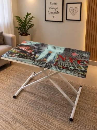 Mesa de metal com tampo de vidro temperado IMPORTADA Dos EUA