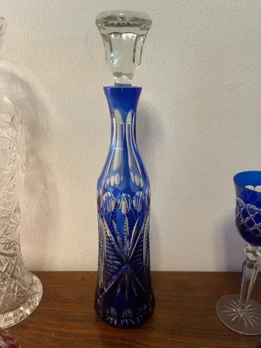 Licoreira de cristal double azul cobalto