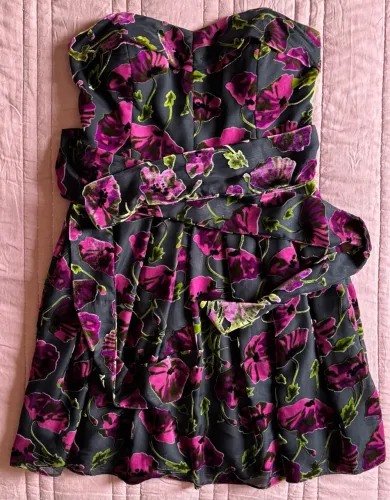 Vestido Tomara Que Caia Betsey Johnson Floral Veludo Devorê Importado - Tam M