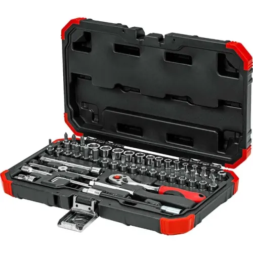 Jogo de soquetes sextavados e acessórios, encaixe de 1/4", 4,0 mm a 14,0 mm, com 46 peças,