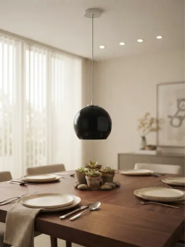 Lustre Pendente Meia Lua / Bola Preto Brilhante - Perfeito Estado