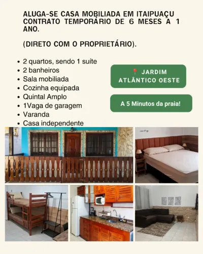 ALUGA-SE CASA MOBILIADA EM ITAIPUAÇU