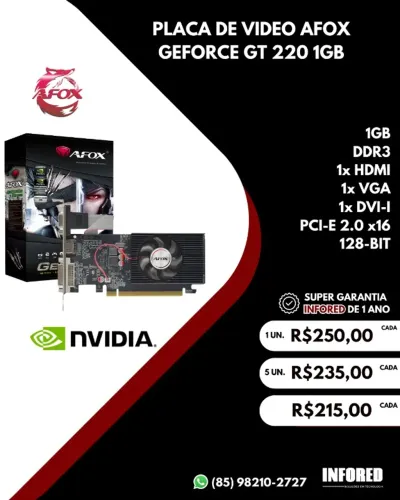 Placa de vídeo GT 220 Nvidia 1 GB 128 bits DDR3 Afox: