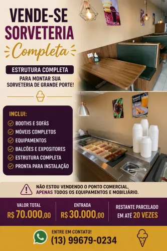? OPORTUNIDADE! ESTRUTURA COMPLETA PARA SORVETERIA ?