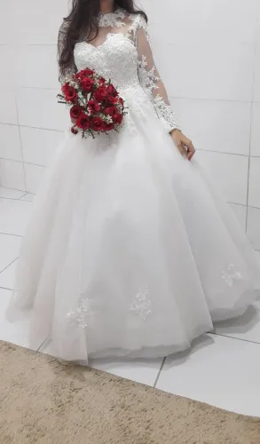 Vestido de Noiva Princesa Manga Longa Tam PP 