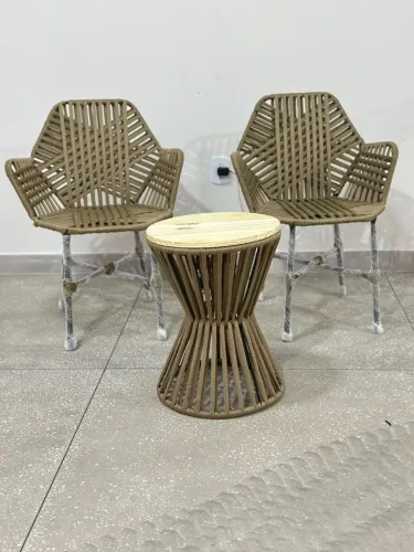 Conjunto 2 Poltronas em Corda Náutica + Mesa de Apoio - Varanda e Área Gourmet
