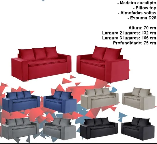 Sala conjunto sofá 2 e 3 lugares