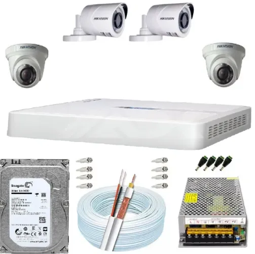 KIT Hikvision 4 Cameras HD completo CFTV monitoramento e Segurança com APP Acesso Remoto