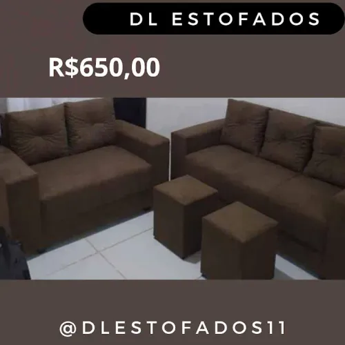 Conjunto de Sofás 3+2 Lugares + 2 Puffs Suede